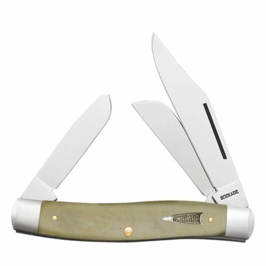 Blade * | Affordable Price Schrade Old Timer, Senior Stockman, White Bone Handle, 3 Blade Pocket Knife