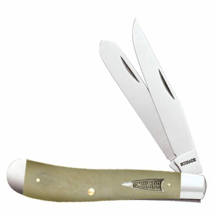 Blade * | Affordable Price Schrade Old Timer Gunstock Trapper, White Bone Handle, 2 Blade Pocket Knife