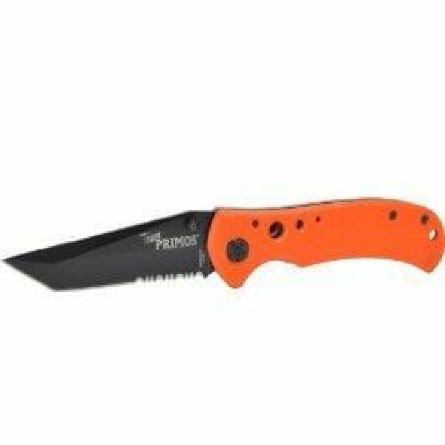 Blade * | Reasonable Price Schrade Primos Black Tanto Blade Pocket Knife With Orange G-10 Handle