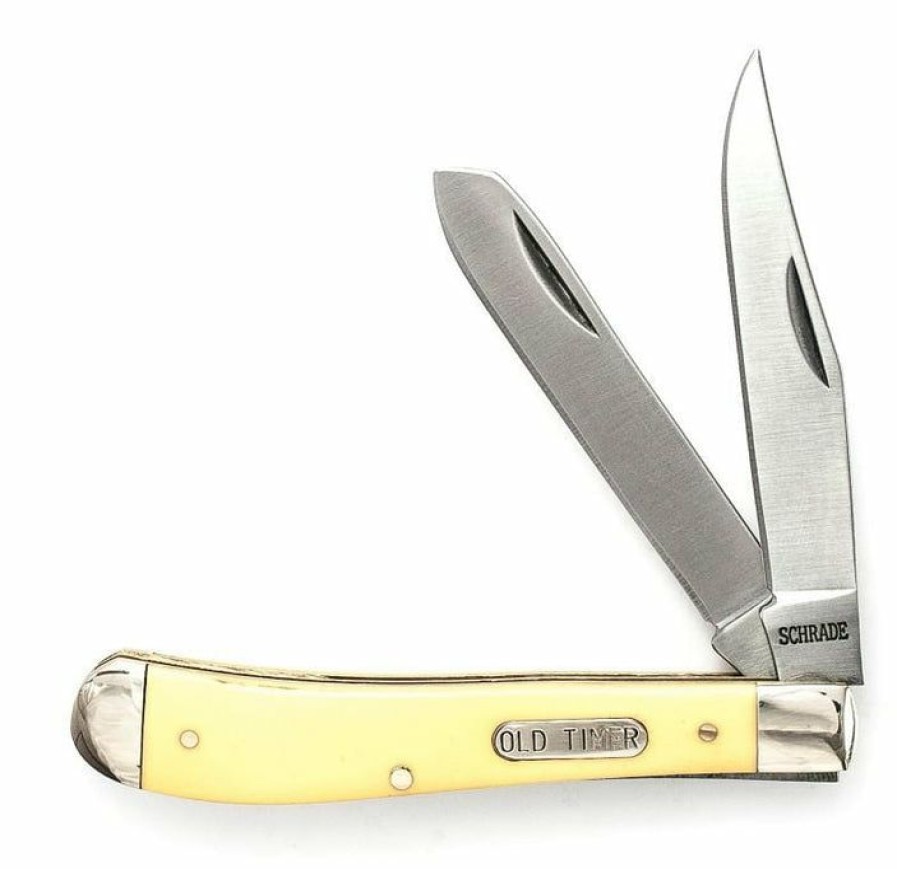 Pocket Knives * | Suitable Price Schrade 94Oty Gunstock Trapper, 2 Blade Yellow Handle