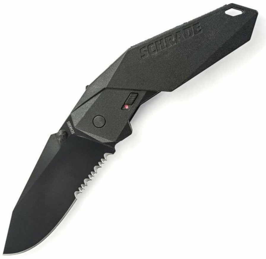 Blade * | Affordable Price Schrade Scha5Bs M.A.G.I.C. Assisted Opening Liner Lock Folding Knife Partially Serrated Black Blade