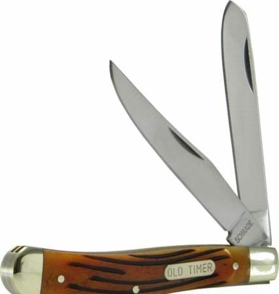 Blade * | Affordable Price Schrade Gunstock Trapper 2-Blade Pocket Knife W/Brown Bone Handle