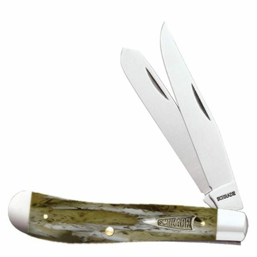 Blade * | Affordable Price Schrade Old Timer Gunstock Trapper, White Marble Handle, 2 Blade Pocket Kni