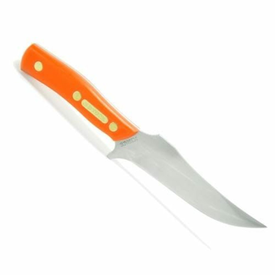 Blade * | Reasonable Price Schrade Orange Sharpfinger 7 1/4 Fixed Blade Knife With Leather Sheath