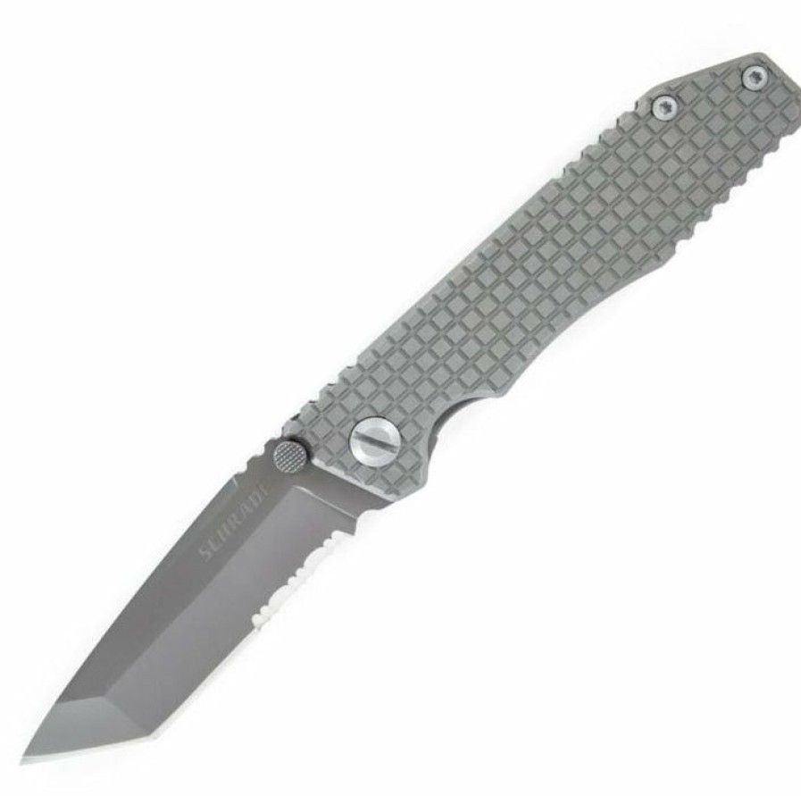 Blade * | Moderate Price Schrade Sch308S Frame Lock Folding Knife W/ Partially Serrated Tanto Blade & Steel Handle