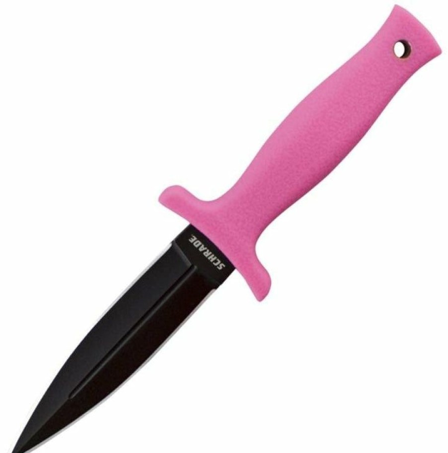 Pocket Knives * | Affordable Price Schrade Schf19P Small Plain Spear Point Fixed Blade Boot Knife W/ Pink Tpe Handle