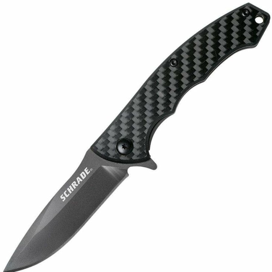 Blade * | Affordable Price Schrade Sch701 Flipper, 2.7 Gray Blade, Carbon Fiber Handle 1084281