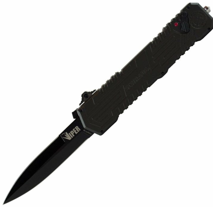 Pocket Knives * | Suitable Price Schrade Schotf3B Viper 3, Otf Folder With Black Handle, Black Blade & Plain Edge