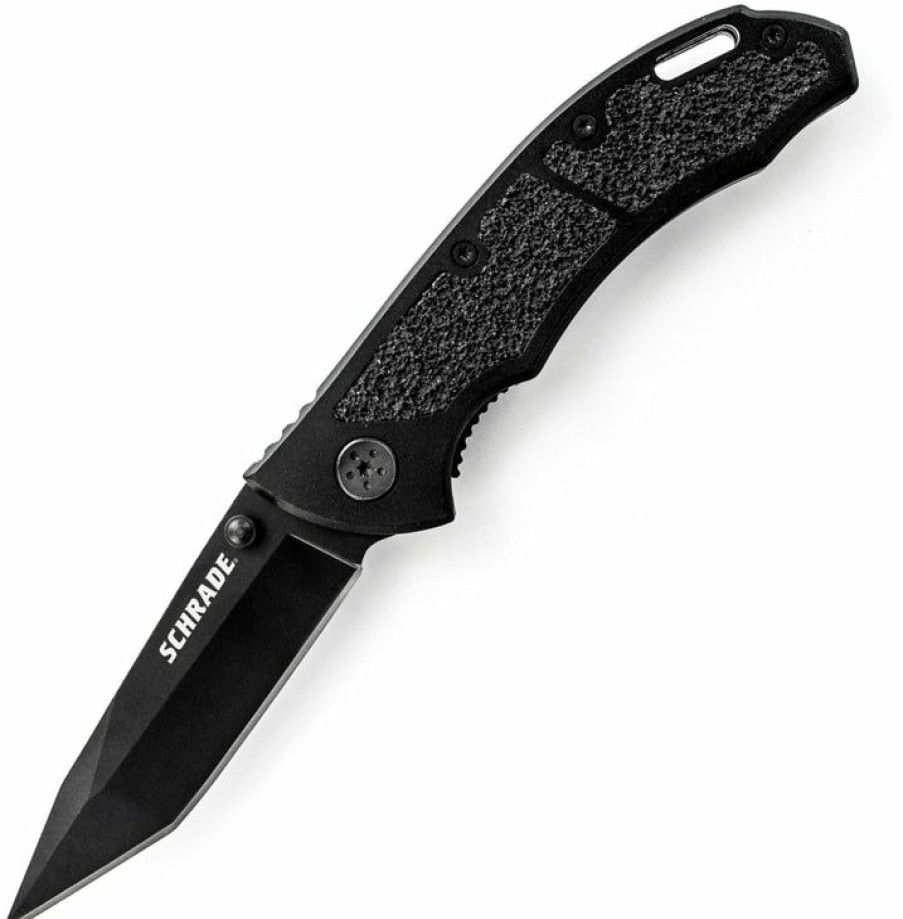 Blade * | Affordable Price Schrade Sch201T Liner Lock Black 9Cr14Mov High Carbon Stainless Steel Tanto Single Blade Pocket Knife