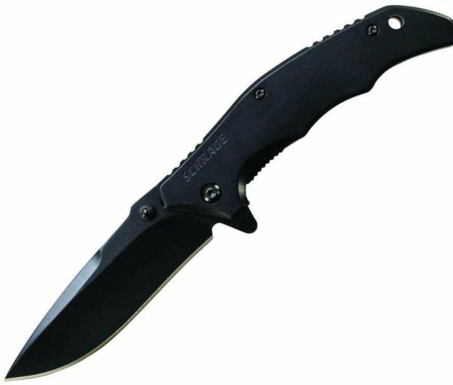 Blade * | Affordable Price Schrade Frame Lock Folding Knife, Drop Point Blade And Black Steel Handle