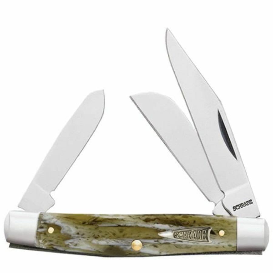 Blade * | Reasonable Price Schrade Old Timer, Stockman, White Marble Handle, 3 Blade Pocket Knife